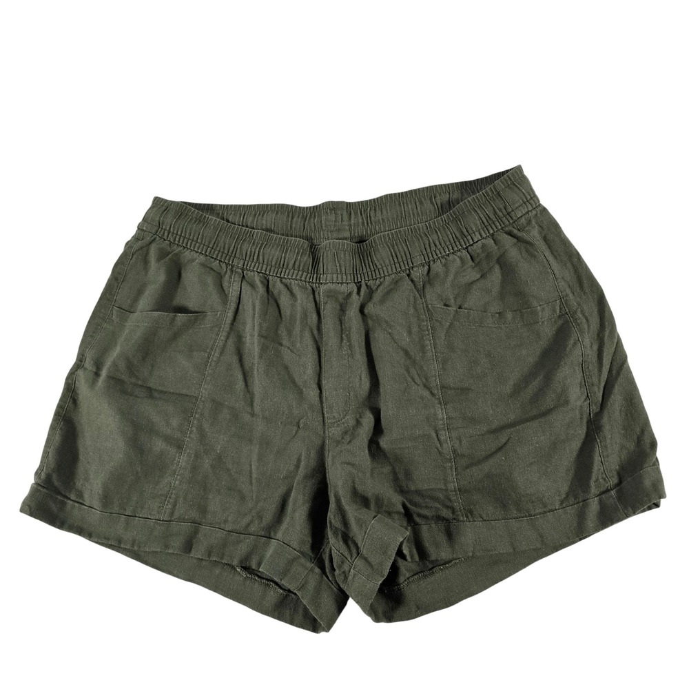 Old Navy Women Green Linen Blend Pull On Elastic Waist Pocket Shorts Large